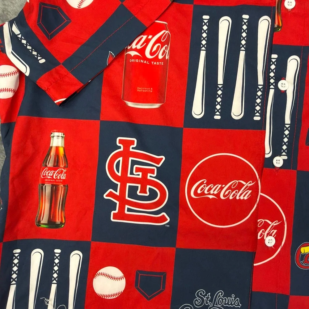 St. Louis Cardinals Coca-Cola MLB Mens XL Button Down Shirt Short Sleeve Red Nvy